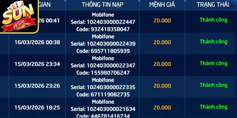 Hướng dẫn kiểm tra trạng thái nạp tiền Sunwin
